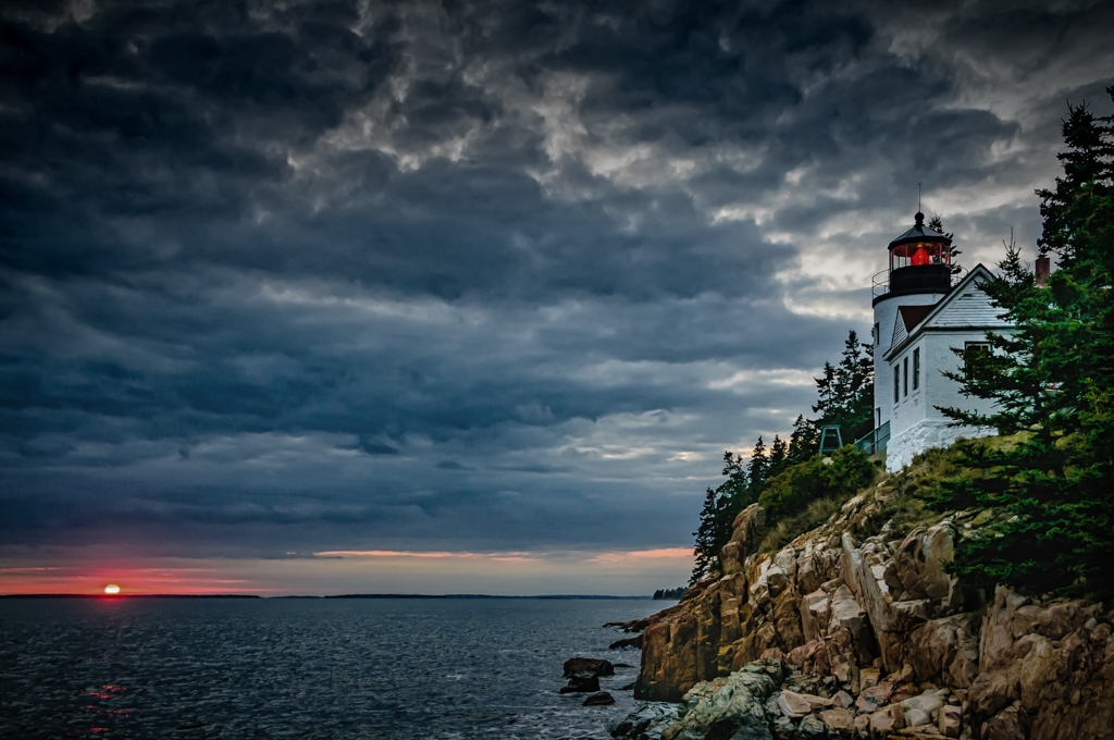 Dramatic Sky at the Bass Harbor Head Light by Bill Payne