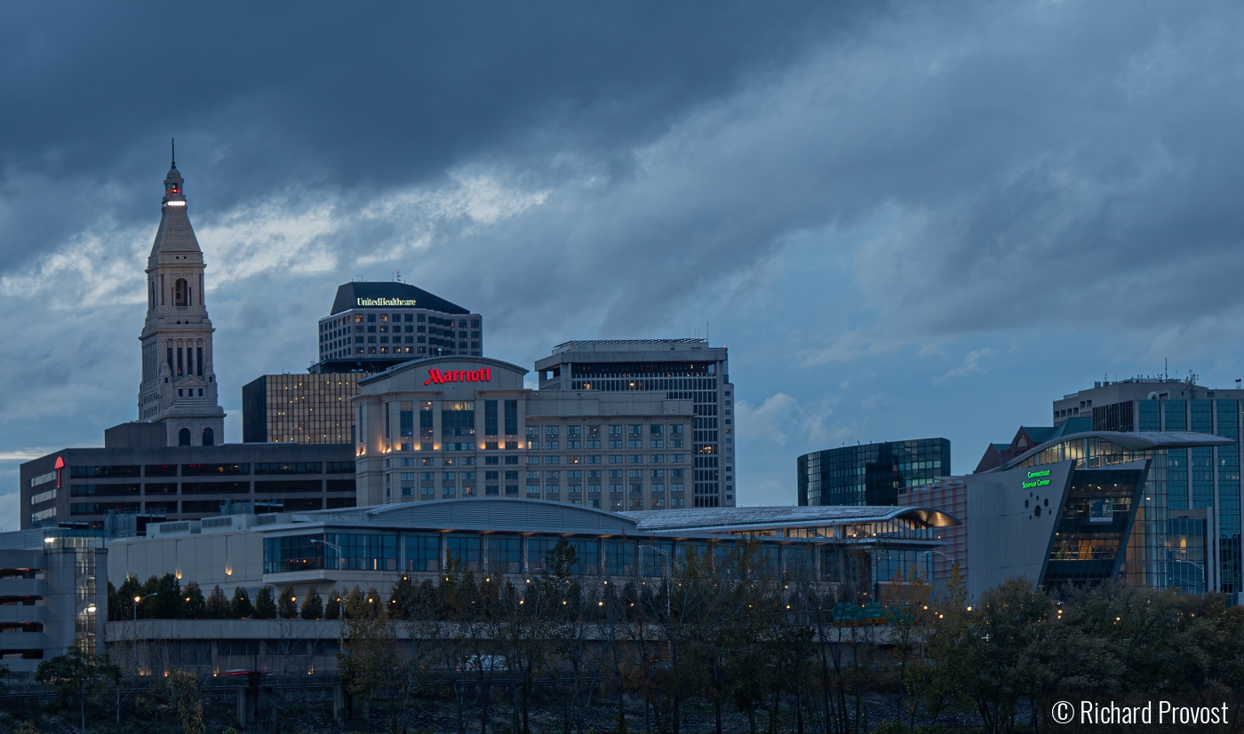 Hartford skyline at blue hour by Richard Provost