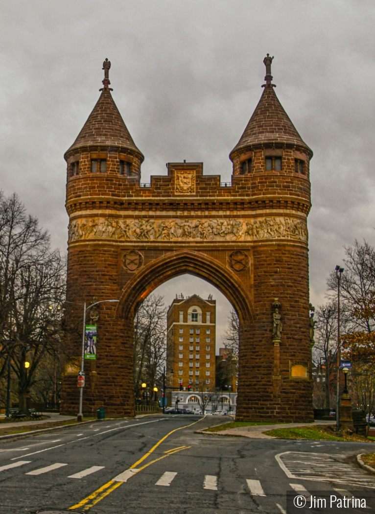 Soldiers Monument With the Bond Building by Jim Patrina