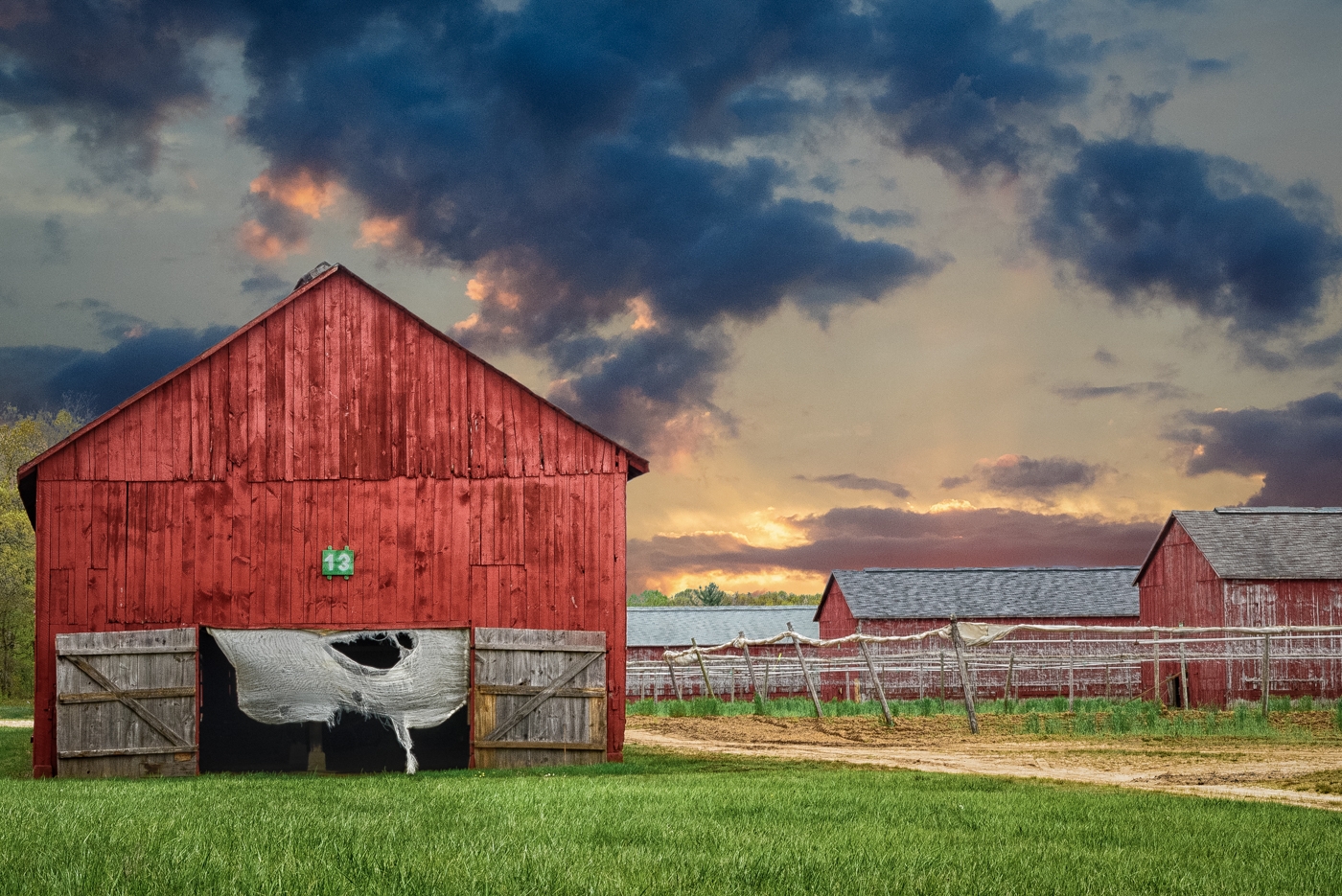 Tobacco Sheds at Sunset by Bill Payne