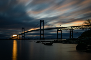 Class B 2nd: Newport Bridge Sunrise & Sky Trails by Jeff Levesque