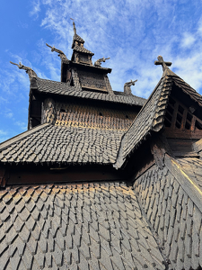 Norwegian Stave Church FaÃÂ§ade.jpeg - Photo by Louis Arthur Norton