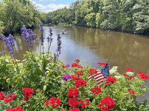 Patriotic Petals and Paddlers Via Simsbury Flower Bridge - Photo by Louis Arthur Norton