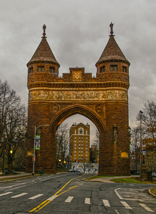 Soldiers Monument With the Bond Building - Photo by Jim Patrina